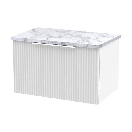 [BFFF194LCM] Tixall Fluted 1 Drawer Wall Hung Vanity Unit with Laminate Worktop, Satin White, 600mm - Cutout