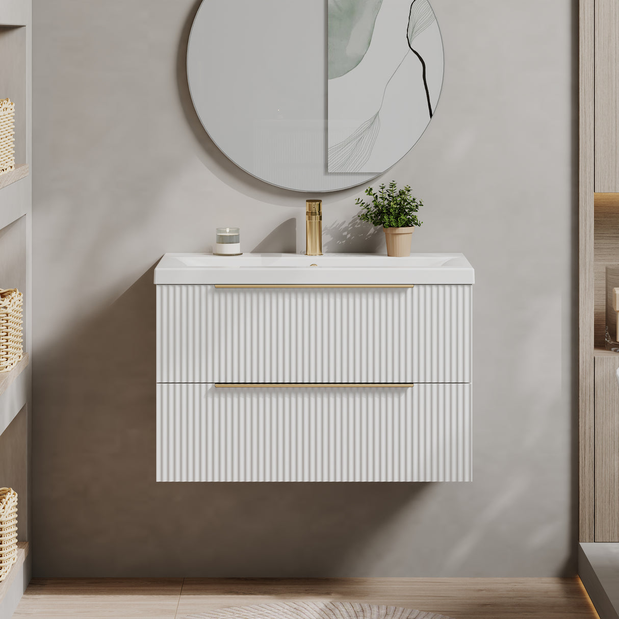 Fluted Front Wall Hung Vanity Basin Unit with Choice of Size, Colour and Handle Options