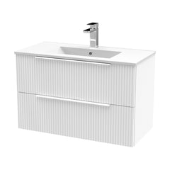 [BFFF195B] Tixall Fluted 2 Drawer Wall Hung Vanity Unit with Minimalist Basin - Choice of Size and Colour - Cutout