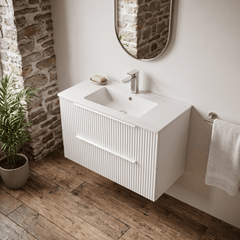 [BFFF195B] Tixall Fluted 2 Drawer Wall Hung Vanity Unit with Minimalist Basin - Choice of Size and Colour