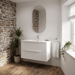 [BFFF195B] Tixall Fluted 2 Drawer Wall Hung Vanity Unit with Minimalist Basin - Choice of Size and Colour