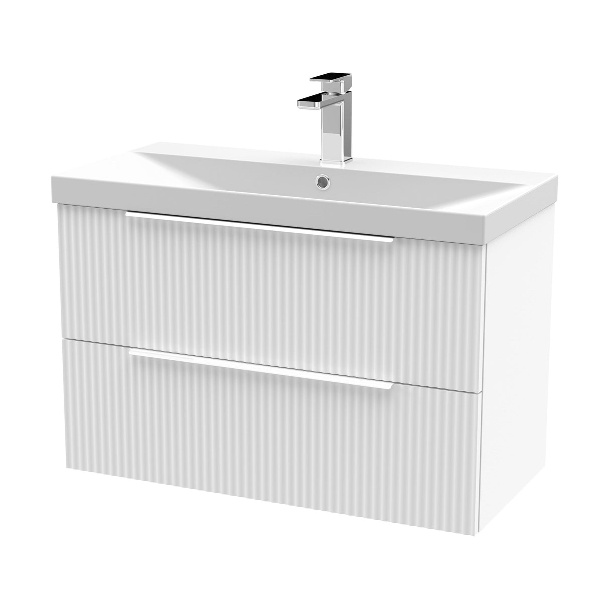 [BFFF195D] Tixall Fluted 2 Drawer Wall Hung Vanity Unit with Thin Edge Basin - Choice of Size and Colour - Cutout