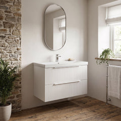 [BFFF195D] Tixall Fluted 2 Drawer Wall Hung Vanity Unit with Thin Edge Basin - Choice of Size and Colour