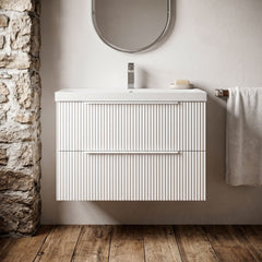 [BFFF195D] Tixall Fluted 2 Drawer Wall Hung Vanity Unit with Thin Edge Basin - Choice of Size and Colour - Silo