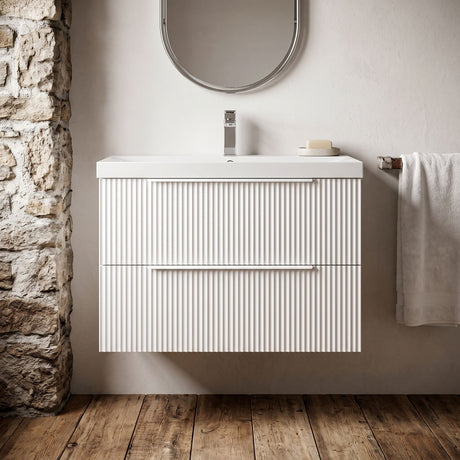 [BFFF195D] Tixall Fluted 2 Drawer Wall Hung Vanity Unit with Thin Edge Basin - Choice of Size and Colour - Silo