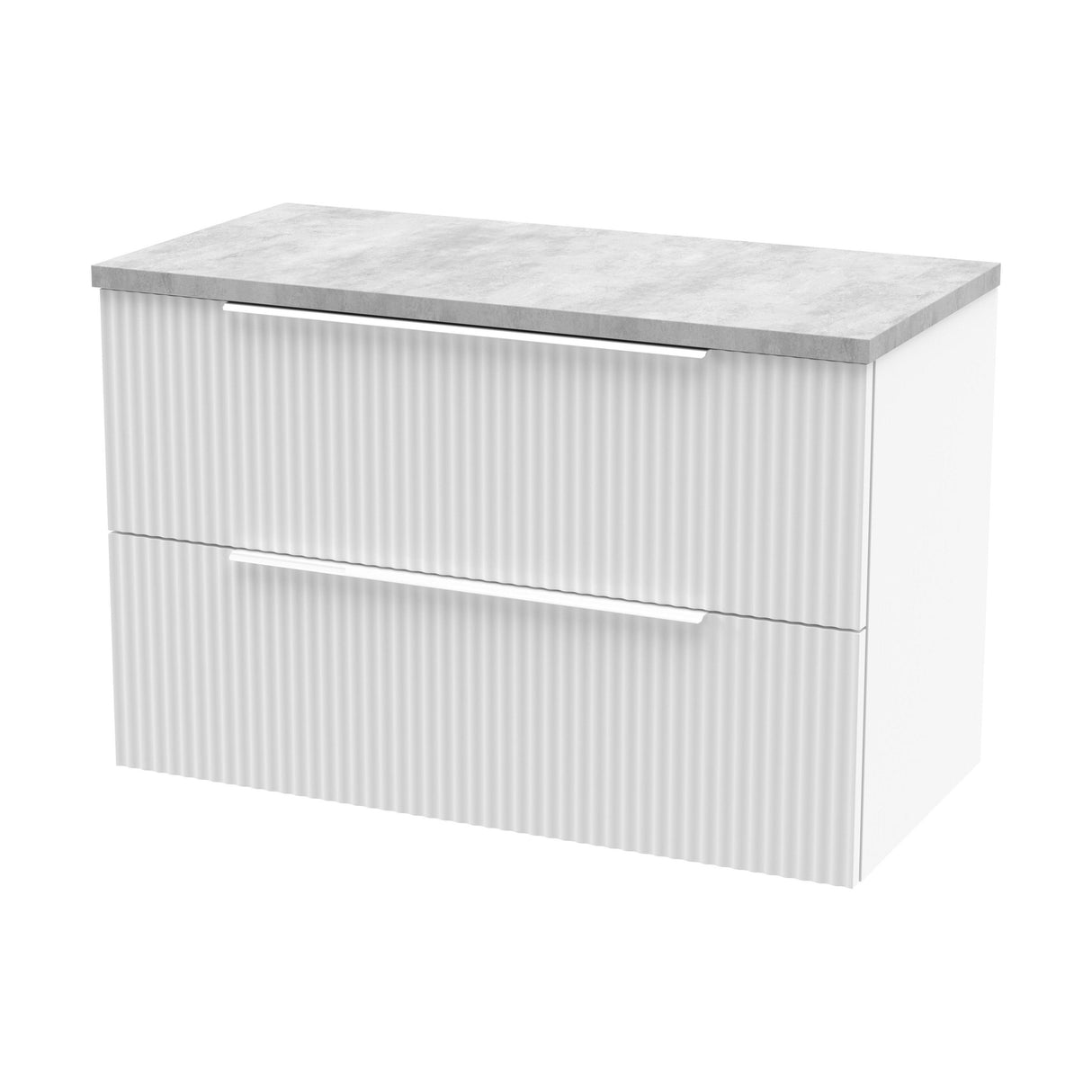 [BFFF195LBG] Tixall Fluted 2 Drawer Wall Hung Vanity Unit with Bellato Grey Laminate Worktop - Choice of Size and Colour - Cutout