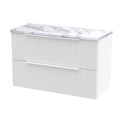 [BFFF195LCM] Tixall Fluted 2 Drawer Wall Hung Vanity Unit with Carrera Marble Laminate Worktop - Choice of Size and Colour - Cutout