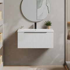 [BFFF196AH226] Tixall Fluted Front Wall Hung Vanity Basin Unit 800mm - 1 Drawer - Lifestyle 1