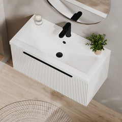 [BFFF196AH226] Tixall Fluted Front Wall Hung Vanity Basin Unit 800mm - 1 Drawer - Lifestyle 2