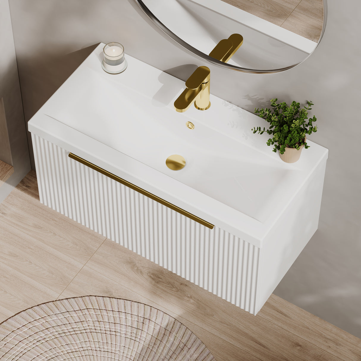 Fluted Front Wall Hung Vanity Basin Unit with Choice of Size, Colour and Handle Options