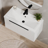 Fluted Front Wall Hung Vanity Basin Unit with Choice of Size, Colour and Handle Options