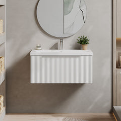 [BFFF196A] Tixall Fluted Front Wall Hung Vanity Basin Unit 800mm - 1 Drawer - Lifestyle 1