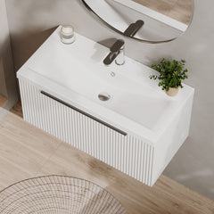 [BFFF196A] Tixall Fluted Front Wall Hung Vanity Basin Unit 800mm - 1 Drawer - Lifestyle 2