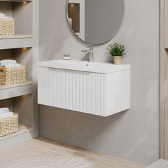 [BFFF196A] Tixall Fluted Front Wall Hung Vanity Basin Unit 800mm - 1 Drawer - Lifestyle 3