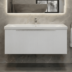 [BFFF196A] Tixall Fluted Front Wall Hung Vanity Basin Unit with Choice of Size, Colour and Handle Options - Silo