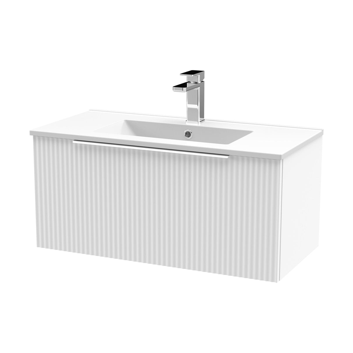 [BFFF196B] Tixall 1 Drawer Wall Hung Vanity Basin Unit with 1 Tap Hole Minimalist Ceramic Basin, Choice of Size and Colour - Cutout