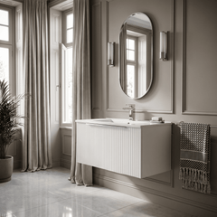 [BFFF196B] Tixall 1 Drawer Wall Hung Vanity Basin Unit with 1 Tap Hole Minimalist Ceramic Basin, Choice of Size and Colour