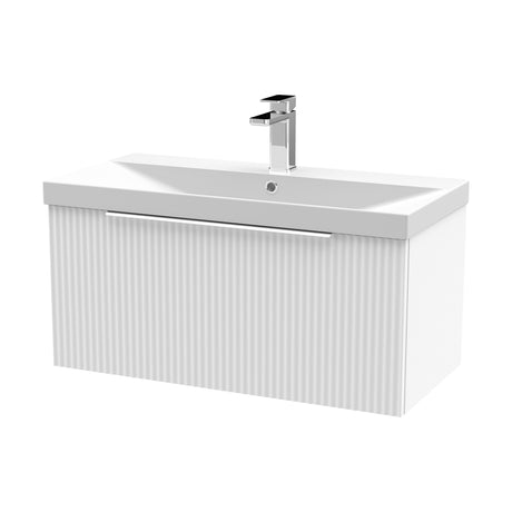 [BFFF196D] Tixall Fluted 1 Drawer Wall Hung Vanity Unit with Thin Edge Basin, Satin White, 800mm - Cutout