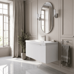 [BFFF196D] Tixall 1 Drawer Wall Hung Vanity Basin Unit with 1 Tap Hole Thin-Edge Ceramic Basin, Choice of Size and Colour