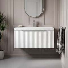 [BFFF196D] Tixall 1 Drawer Wall Hung Vanity Basin Unit with 1 Tap Hole Thin-Edge Ceramic Basin, Choice of Size and Colour - Silo