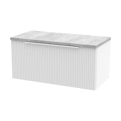 [BFFF196LBG] Tixall Fluted 1 Drawer Wall Hung Vanity Unit with Carrera Marble Laminate Worktop, Choice of Size and Colour - Cutout