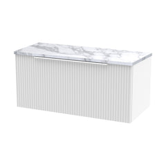 [BFFF196LCM] Tixall Fluted 1 Drawer Wall Hung Vanity Unit with Carrera Marble Laminate Worktop - Choice of Size and Colour - Cutout