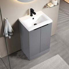 [BFFF223AH224] Tixall Fluted Front Floor Standing Vanity Basin Unit with Choice of Size, Colour and Handle Options - Lifestyle 2