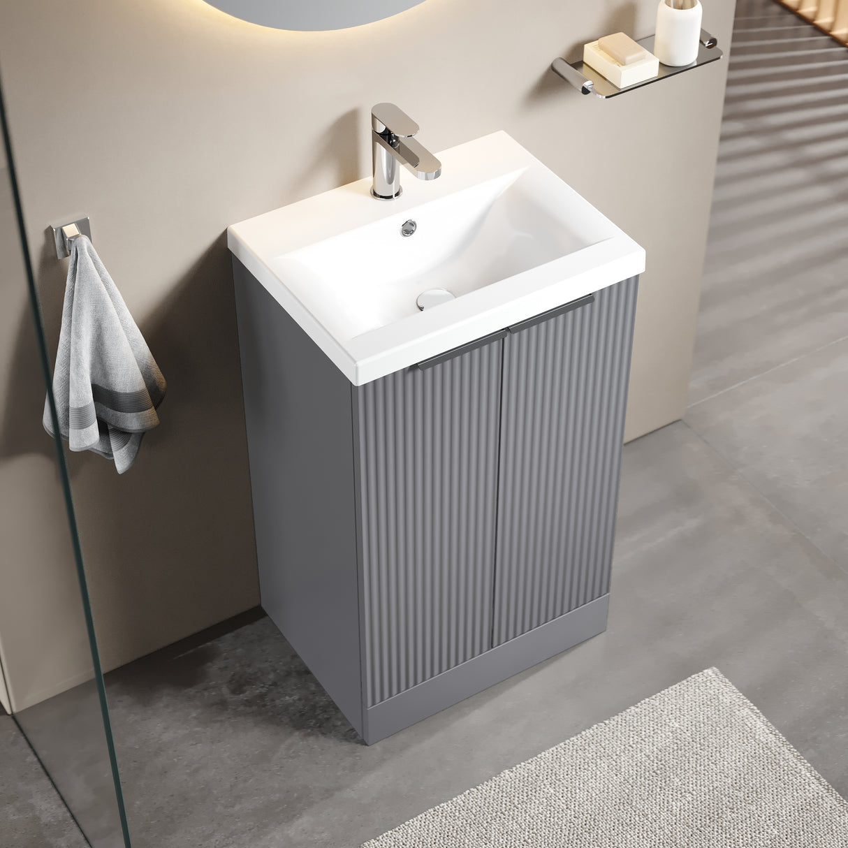 Fluted Front Floor Standing Vanity Basin Unit with Choice of Size, Colour and Handle Options