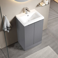 [BFFF223A] Tixall Fluted Front Floor Standing Vanity Basin Unit with Choice of Size, Colour and Handle Options - Lifestyle 2
