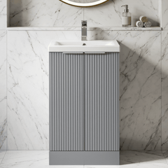[BFFF223A] Tixall Fluted Front Floor Standing Vanity Basin Unit with Choice of Size, Colour and Handle Options - Silo
