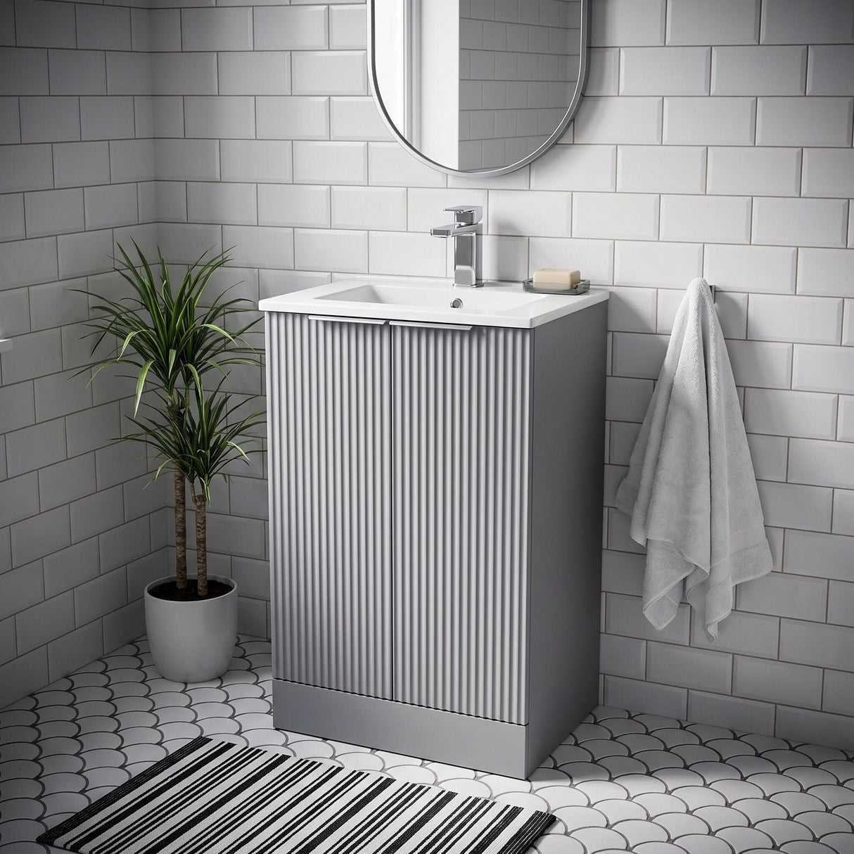 [BFFF223B] Tixall Floor Standing Vanity Basin Unit with 1 Tap Hole Minimalist Ceramic Basin, Choice of Size and Colour
