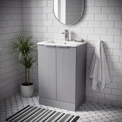 [BFFF223B] Tixall Floor Standing Vanity Basin Unit with 1 Tap Hole Minimalist Ceramic Basin, Choice of Size and Colour