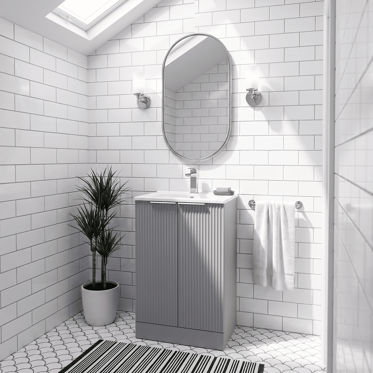 [BFFF223B] Tixall Floor Standing Vanity Basin Unit with 1 Tap Hole Minimalist Ceramic Basin, Choice of Size and Colour