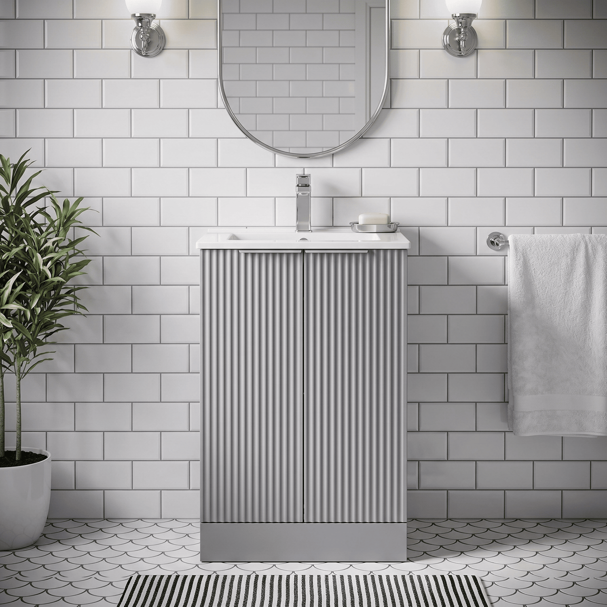 [BFFF223B] Tixall Floor Standing Vanity Basin Unit with 1 Tap Hole Minimalist Ceramic Basin, Choice of Size and Colour - Silo