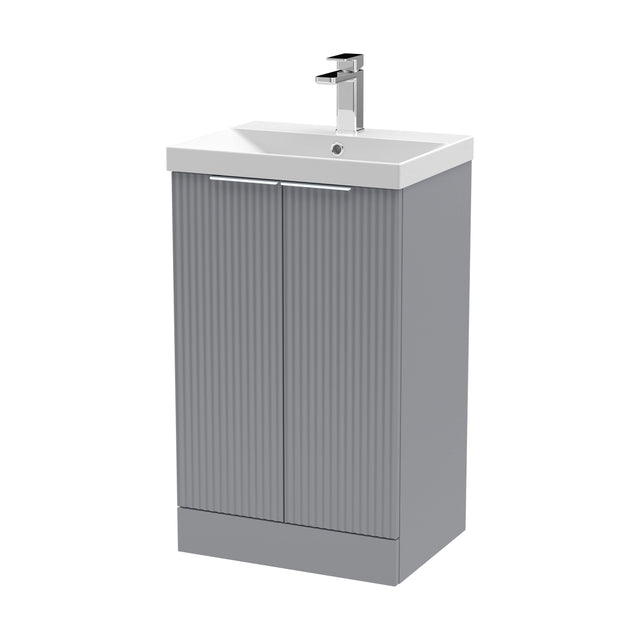 [BFFF223D] Tixall Fluted 2 Door Floor Standing Vanity Unit with Thin Edge Basin, Satin Grey, 500mm - Cutout