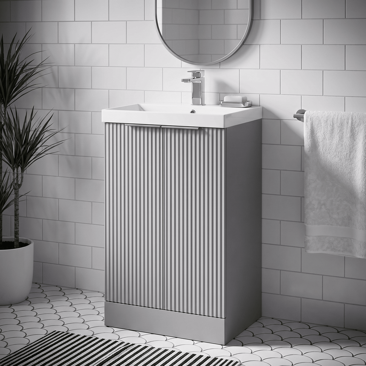 [BFFF223D] Tixall Floor Standing Vanity Basin Unit with 1 Tap Hole Thin-Edge Ceramic Basin, Choice of Size and Colour