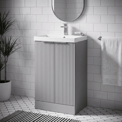 [BFFF223D] Tixall Floor Standing Vanity Basin Unit with 1 Tap Hole Thin-Edge Ceramic Basin, Choice of Size and Colour