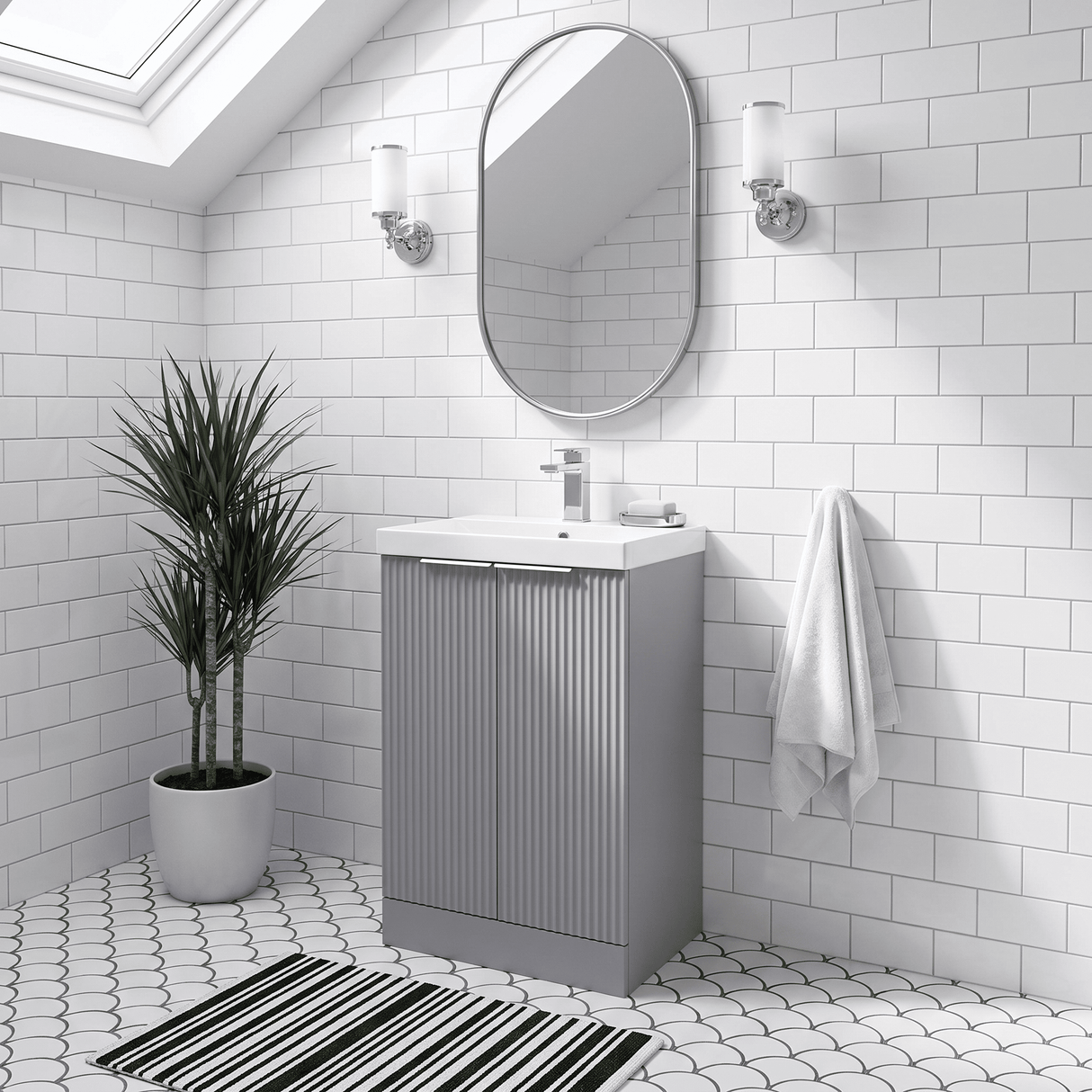 [BFFF223D] Tixall Floor Standing Vanity Basin Unit with 1 Tap Hole Thin-Edge Ceramic Basin, Choice of Size and Colour