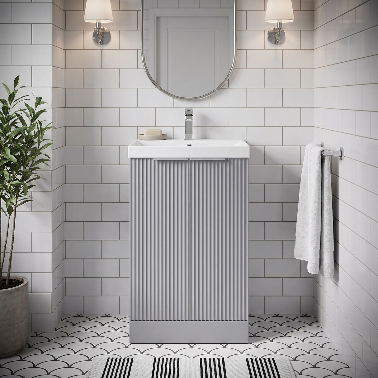 [BFFF223D] Tixall Floor Standing Vanity Basin Unit with 1 Tap Hole Thin-Edge Ceramic Basin, Choice of Size and Colour - Silo