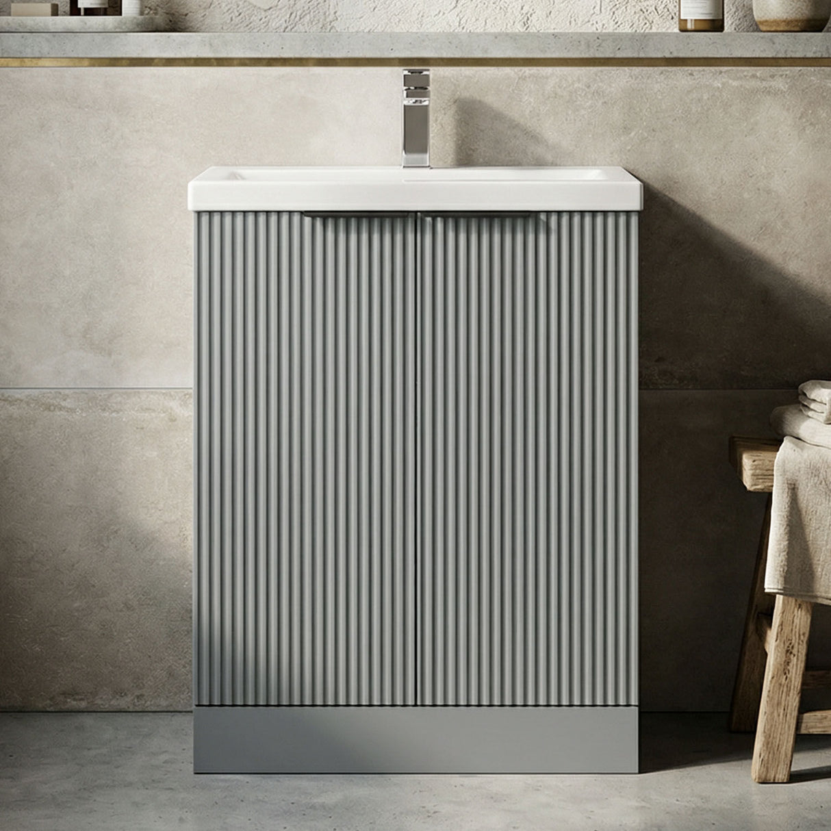 [BFFF225AH224] Tixall Fluted Front Floor Standing Vanity Basin Unit with Choice of Size, Colour and Handle Options - Silo