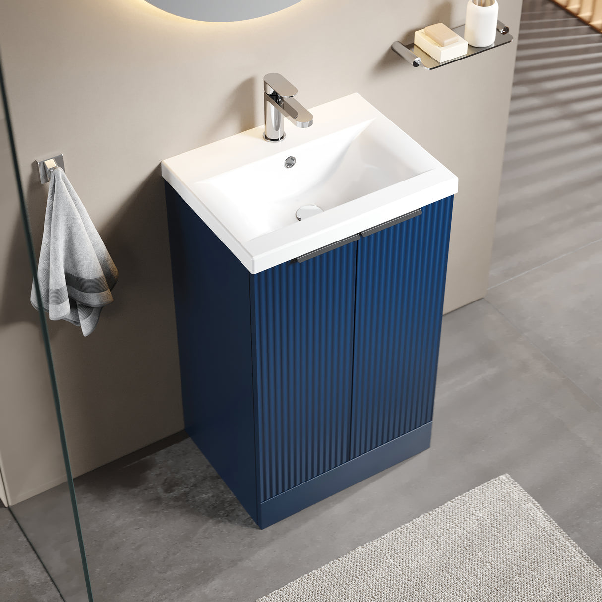 Fluted Front Floor Standing Vanity Basin Unit with Choice of Size, Colour and Handle Options