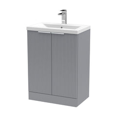 [BFFF225A] Balterley Fluted Front Floor Standing 2 Door Vanity Basin Unit with Ceramic Basin 600mm - Satin Grey - Cutout