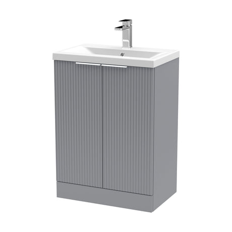 [BFFF225A] Balterley Fluted Front Floor Standing 2 Door Vanity Basin Unit with Ceramic Basin 600mm - Satin Grey - Cutout