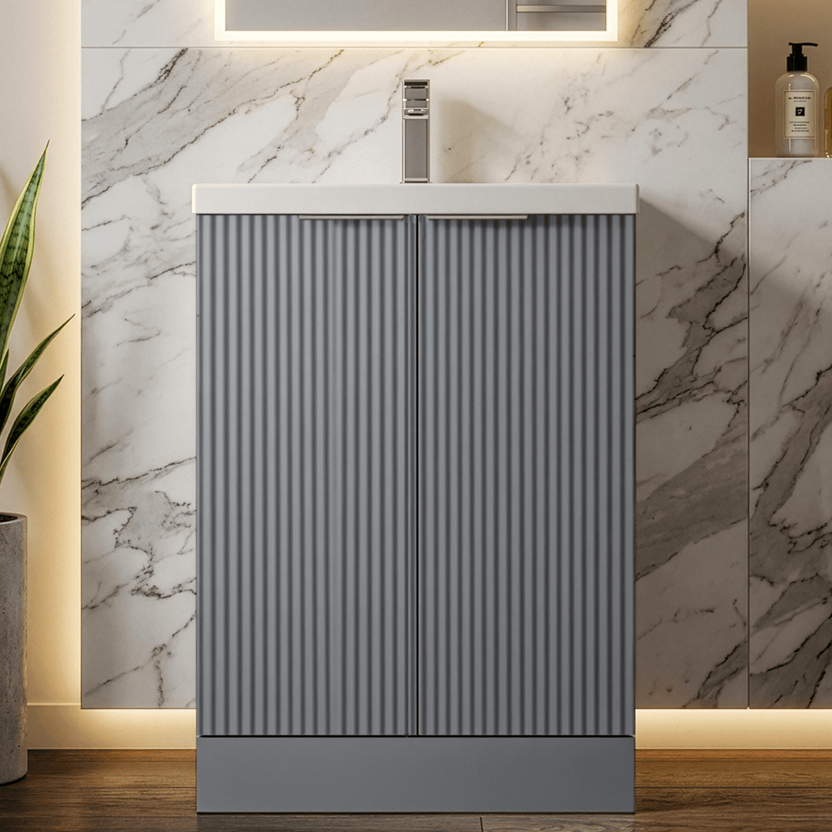 [BFFF225A] Tixall Fluted Front Floor Standing Vanity Basin Unit with Choice of Size, Colour and Handle Options - Studio Shot