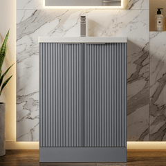 [BFFF225A] Tixall Fluted Front Floor Standing Vanity Basin Unit with Choice of Size, Colour and Handle Options - Studio Shot