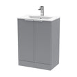 [BFFF225B] Tixall Fluted 2 Door Floor Standing Vanity Unit with Minimalist Basin, Satin Grey, 600mm - Cutout