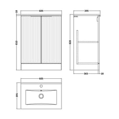 [BFFF225B] Tixall Floor Standing Vanity Basin Unit with 1 Tap Hole Minimalist Ceramic Basin, Choice of Size and Colour - Technical Drawing