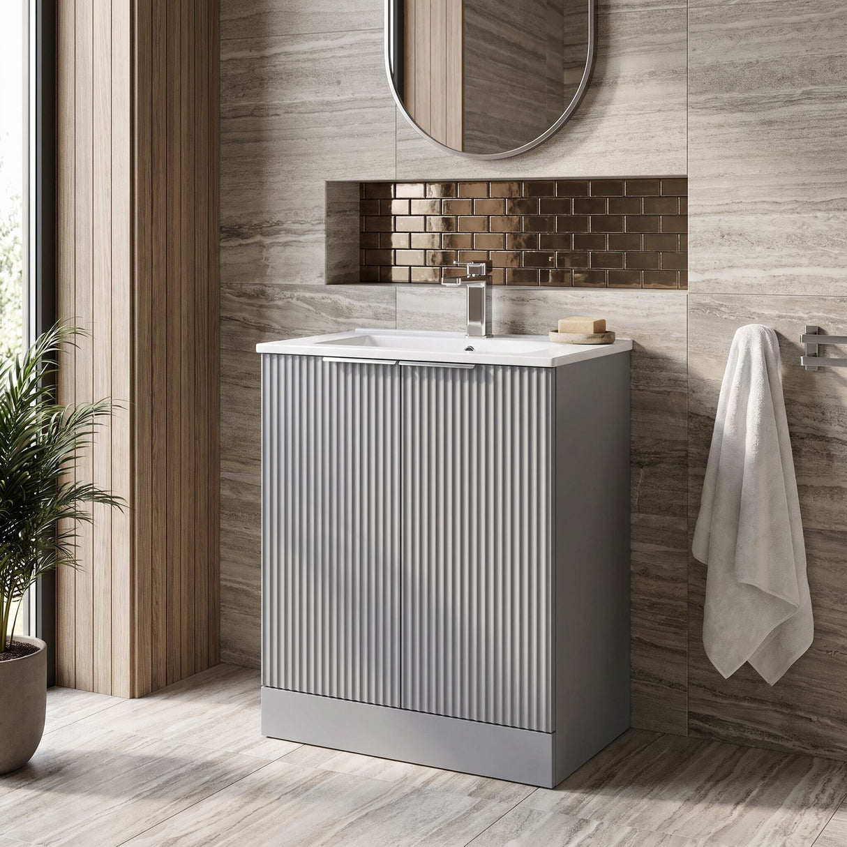 [BFFF225B] Tixall Floor Standing Vanity Basin Unit with 1 Tap Hole Minimalist Ceramic Basin, Choice of Size and Colour
