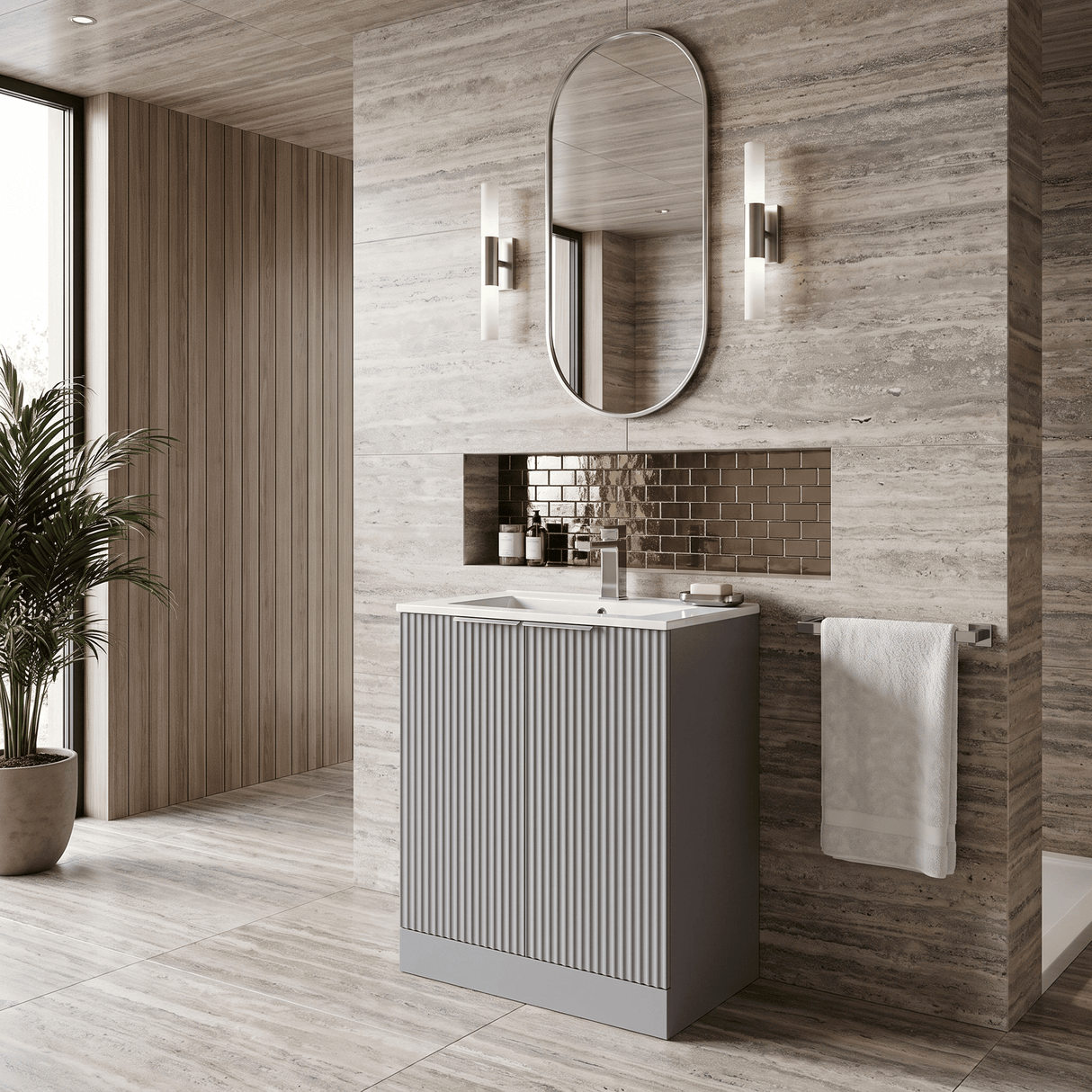 [BFFF225B] Tixall Floor Standing Vanity Basin Unit with 1 Tap Hole Minimalist Ceramic Basin, Choice of Size and Colour