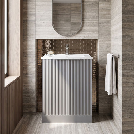 [BFFF225B] Tixall Floor Standing Vanity Basin Unit with 1 Tap Hole Minimalist Ceramic Basin, Choice of Size and Colour - Silo